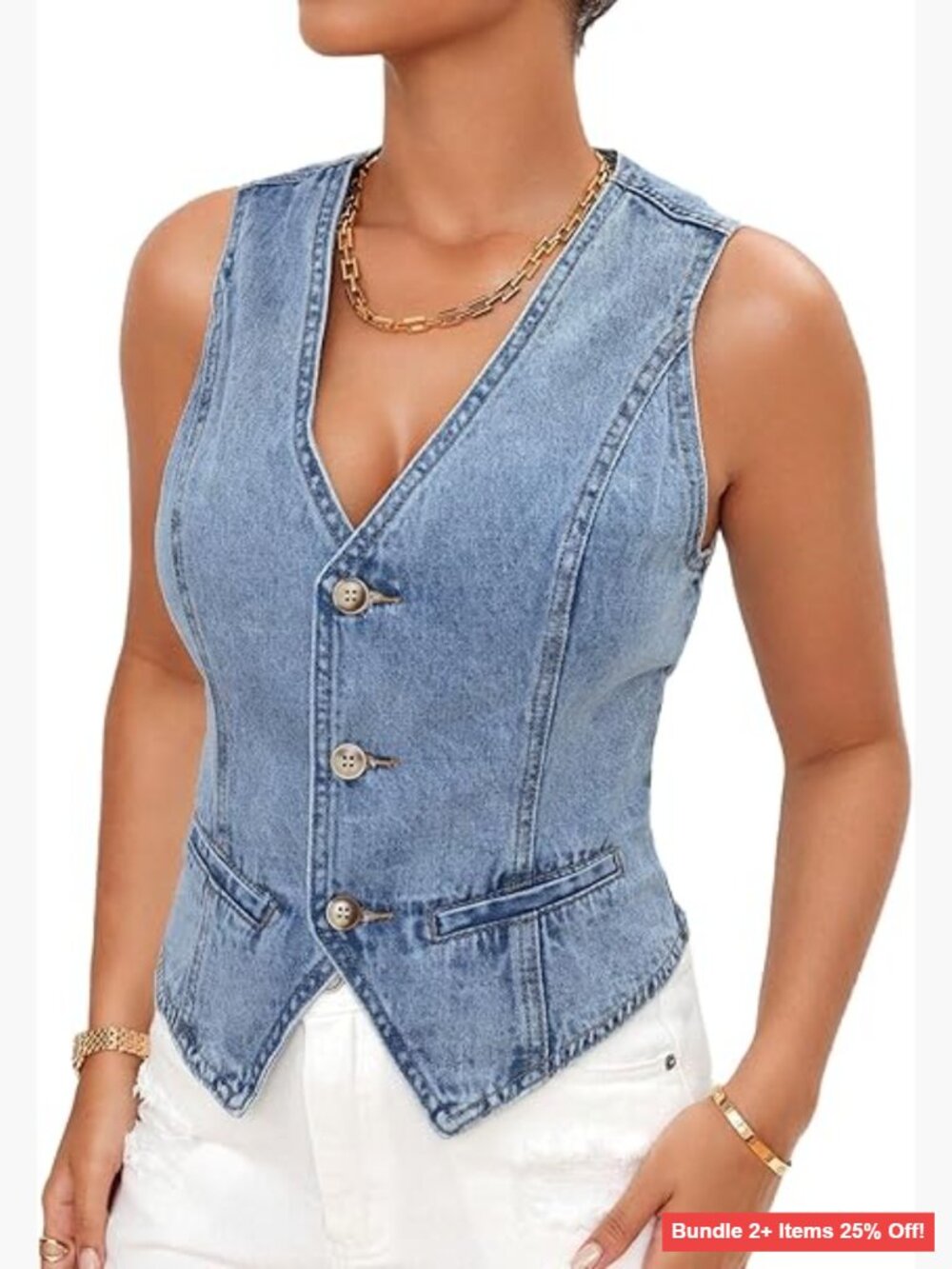 Women's Denim Vest V-Neck Sleeveless Button Down Y2K Jean Jacket